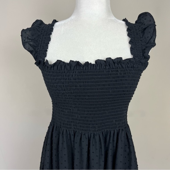 CAARA CALYPSO TIERED MIDI SUNDRESS SMOCKED BODICE FLUTTER STRAPS BLACK LARGE - Picture 12 of 15